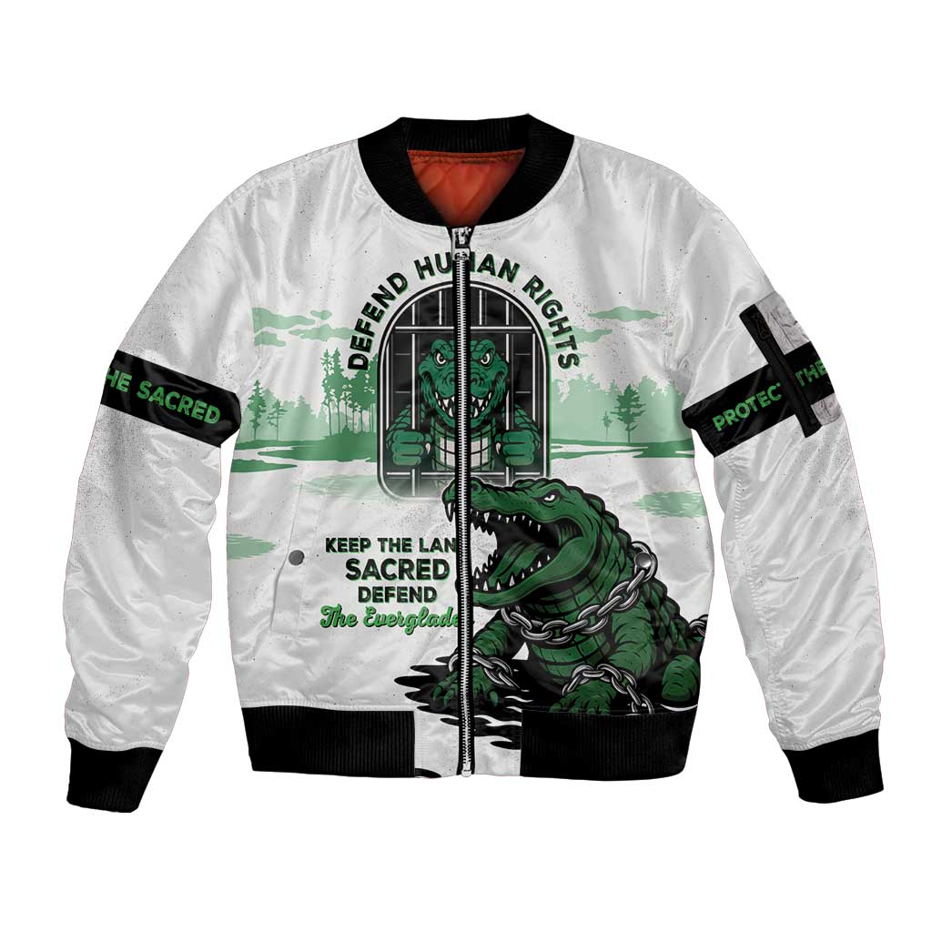 Alligator Alcatraz Defend Human Rights Sleeve Zip Bomber Jacket Defend The Everglades - Wonder Print Shop