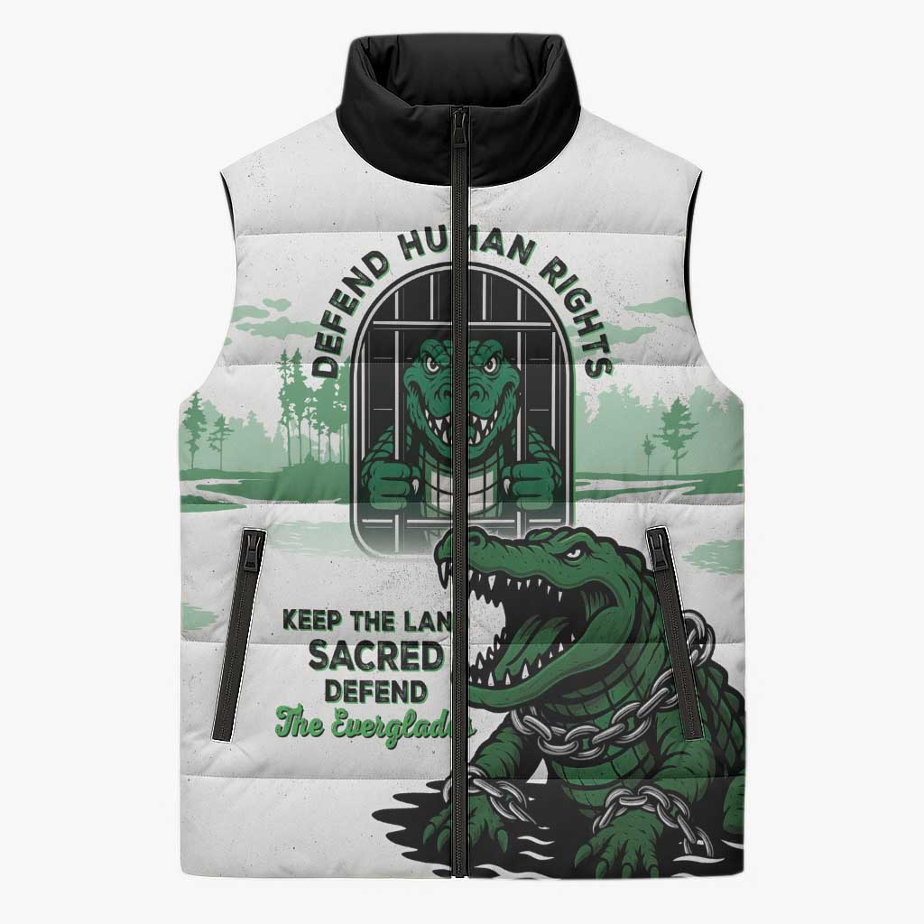 Alligator Alcatraz Defend Human Rights Sleeveless Puffer Jacket Defend The Everglades - Wonder Print Shop