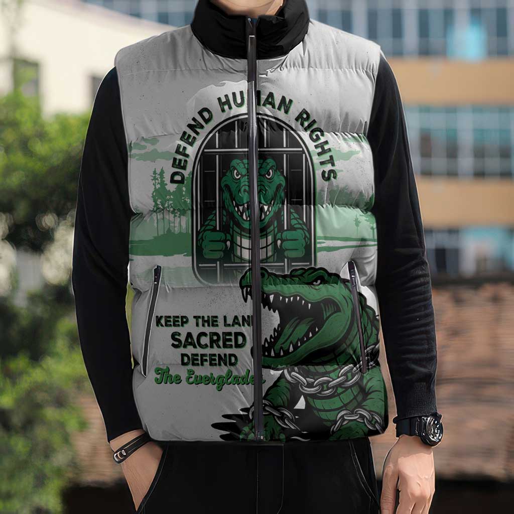 Alligator Alcatraz Defend Human Rights Sleeveless Puffer Jacket Defend The Everglades - Wonder Print Shop