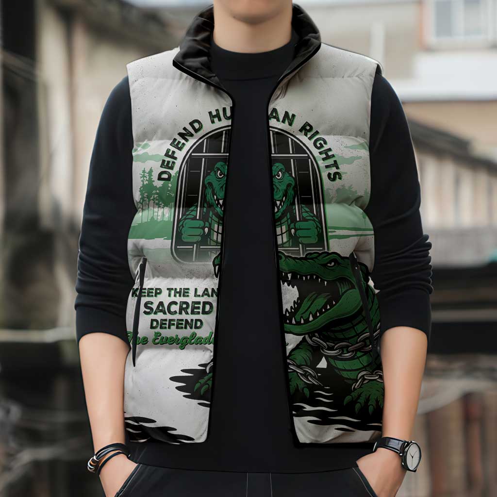 Alligator Alcatraz Defend Human Rights Sleeveless Puffer Jacket Defend The Everglades - Wonder Print Shop