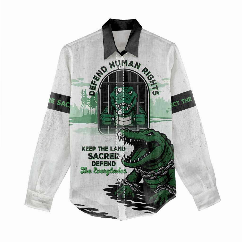 Alligator Alcatraz Defend Human Rights Women Casual Shirt Defend The Everglades - Wonder Print Shop