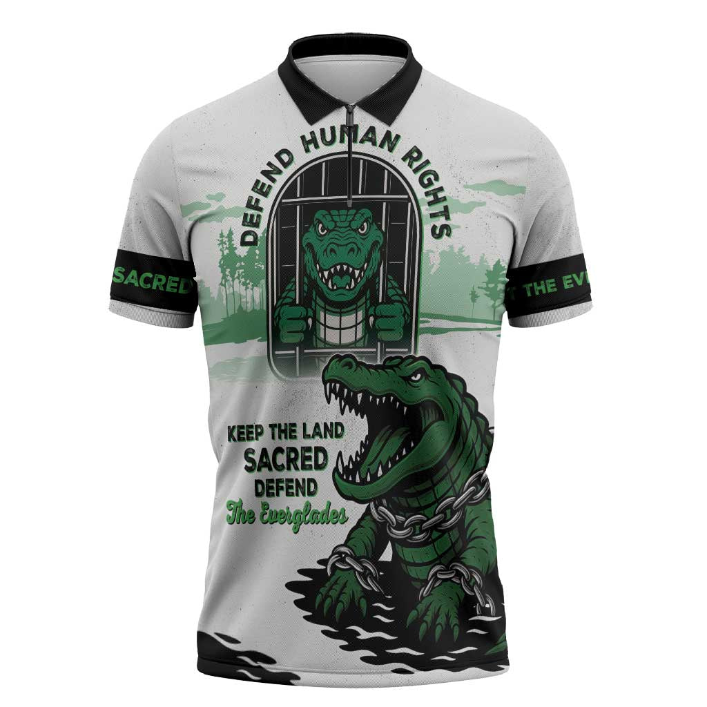 Alligator Alcatraz Defend Human Rights Zipper Polo Shirt Defend The Everglades - Wonder Print Shop