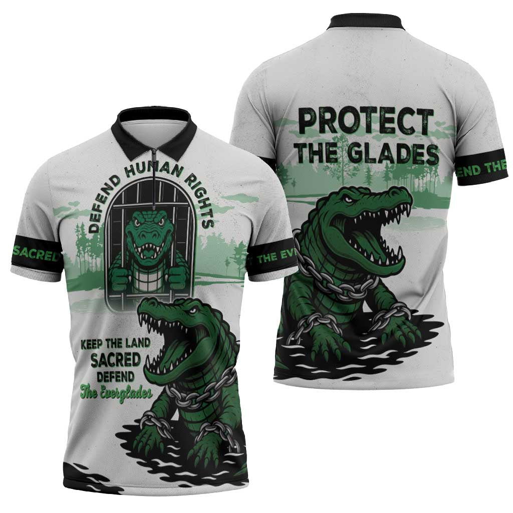 Alligator Alcatraz Defend Human Rights Zipper Polo Shirt Defend The Everglades - Wonder Print Shop