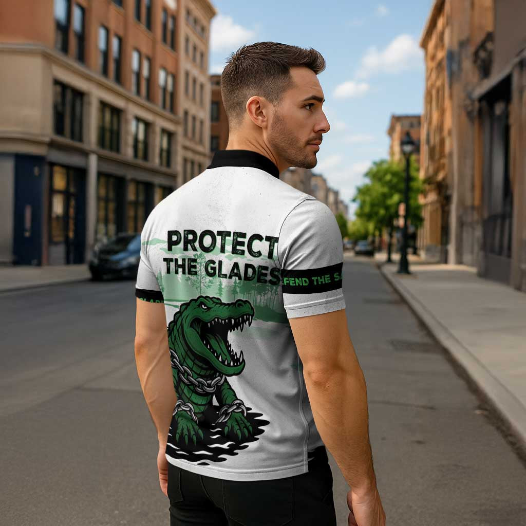 Alligator Alcatraz Defend Human Rights Zipper Polo Shirt Defend The Everglades - Wonder Print Shop