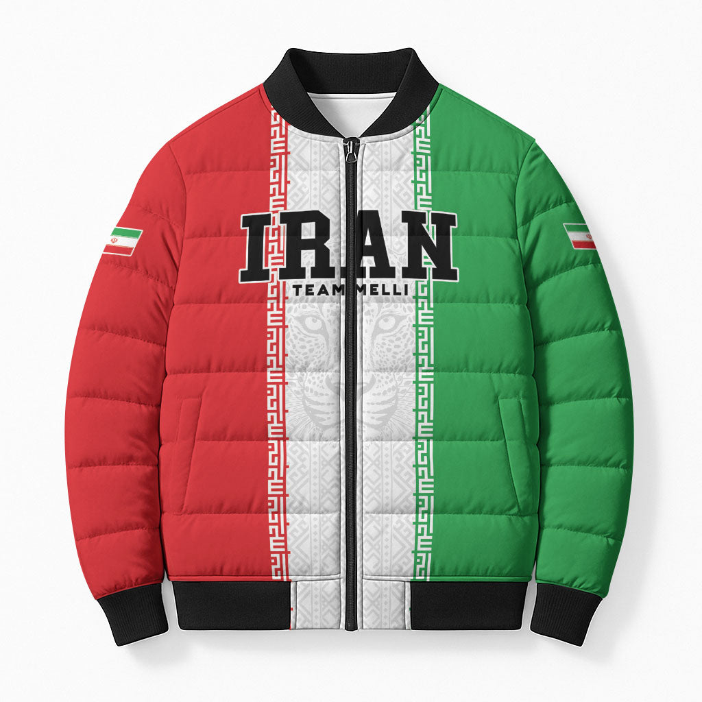 Custom Iran Football 2026 Bomber Puffer Jacket Go Team Melli Flag Style