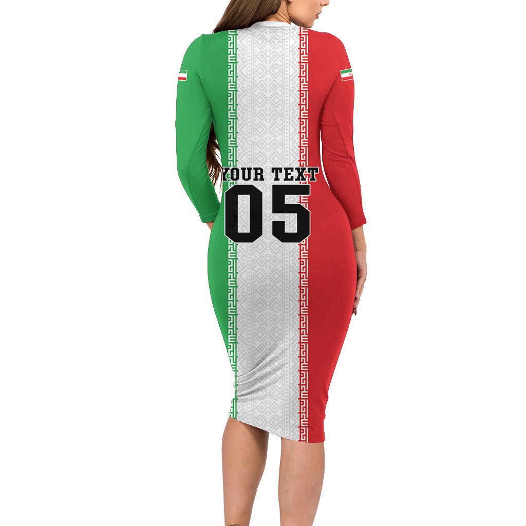 Custom Iran Football 2026 Long Sleeve Bodycon Dress Go Team Melli Flag Style