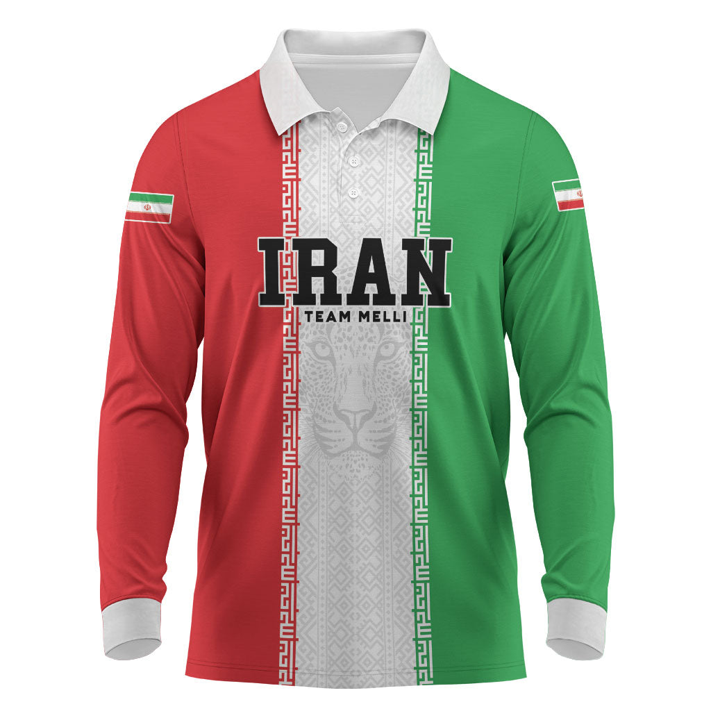 Custom Iran Football 2026 Long Sleeve Polo Shirt Go Team Melli Flag Style