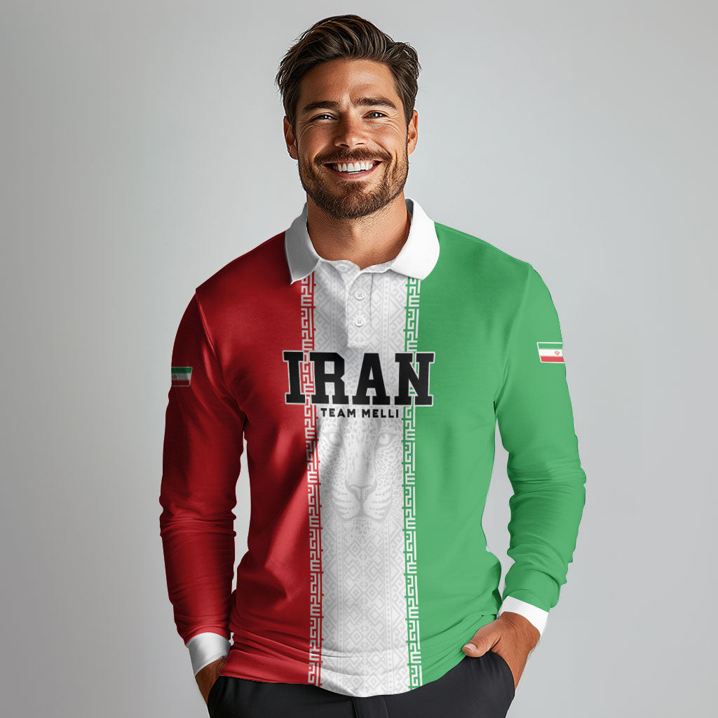 Custom Iran Football 2026 Long Sleeve Polo Shirt Go Team Melli Flag Style