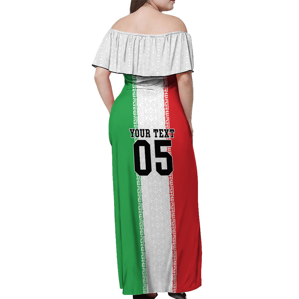 Custom Iran Football 2026 Off Shoulder Maxi Dress Go Team Melli Flag Style