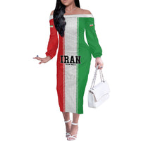 Custom Iran Football 2026 Off The Shoulder Long Sleeve Dress Go Team Melli Flag Style