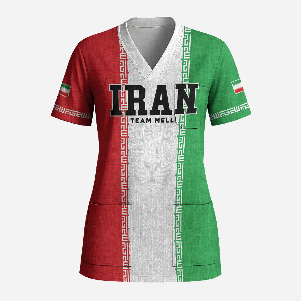 Custom Iran Football 2026 Scrub Top Go Team Melli Flag Style