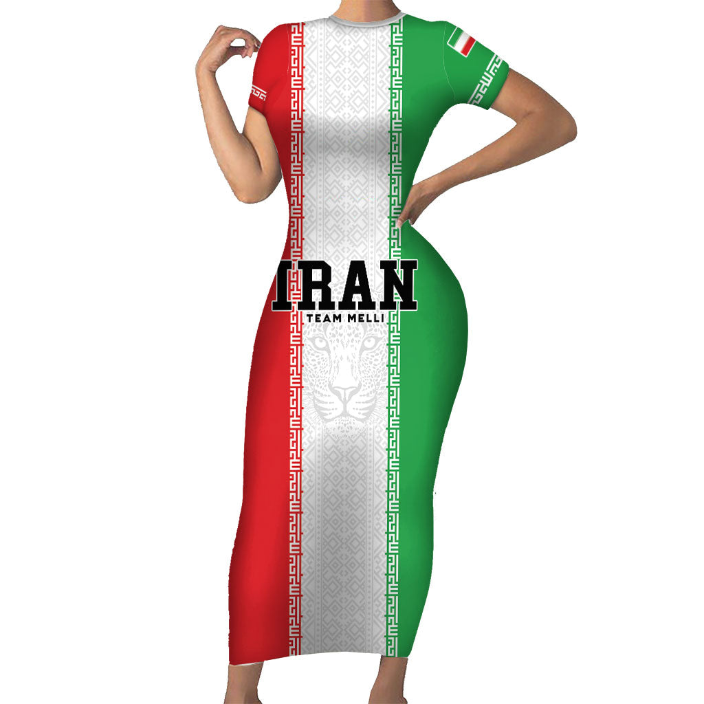 Custom Iran Football 2026 Short Sleeve Bodycon Dress Go Team Melli Flag Style