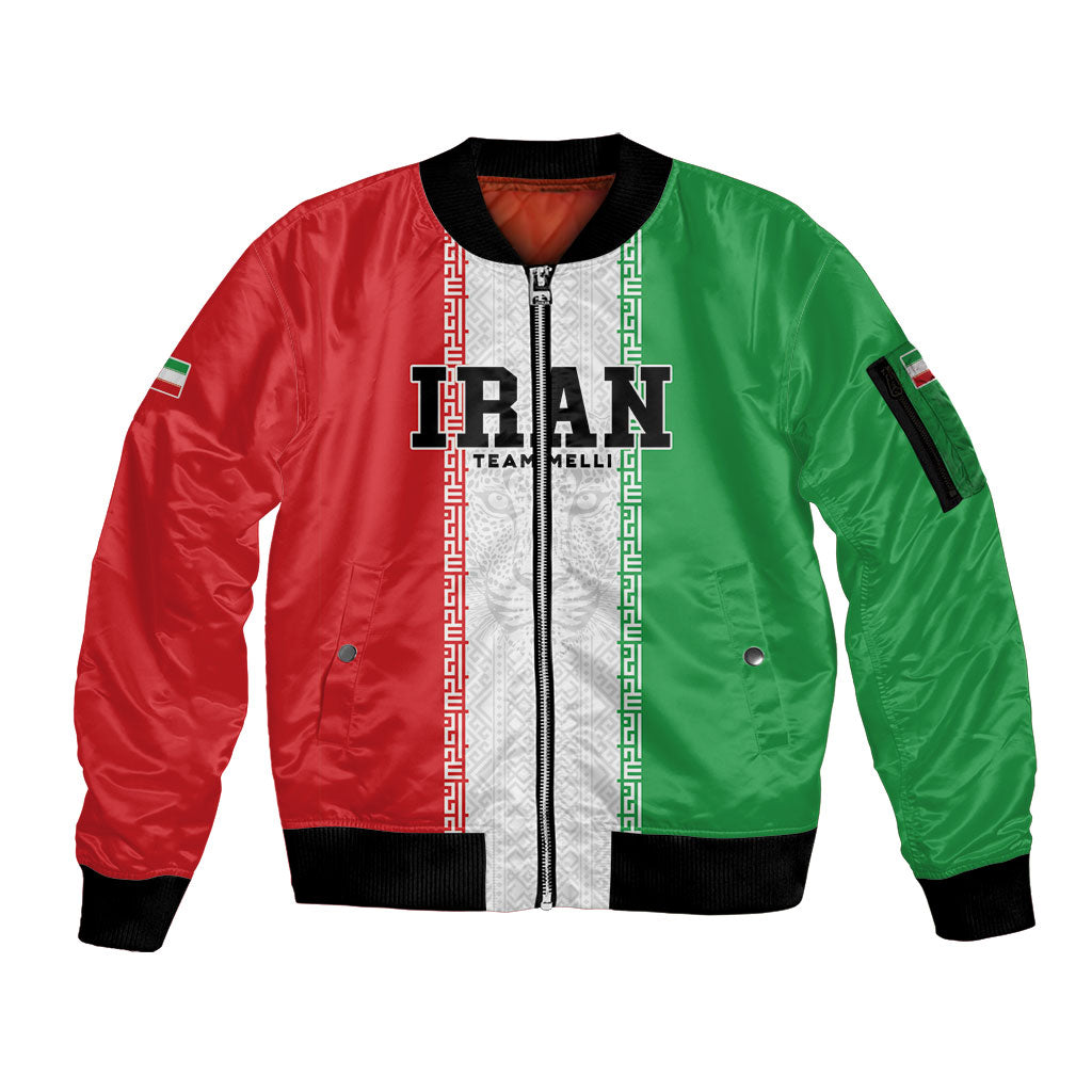 Custom Iran Football 2026 Sleeve Zip Bomber Jacket Go Team Melli Flag Style