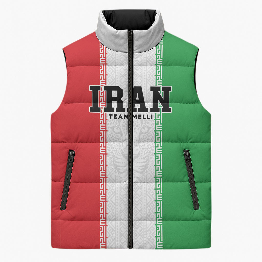 Custom Iran Football 2026 Sleeveless Puffer Jacket Go Team Melli Flag Style