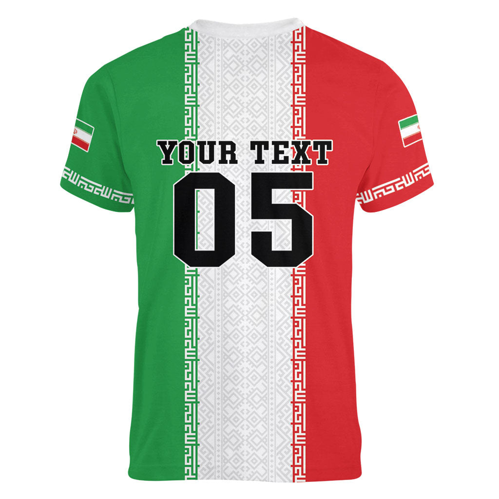 Custom Iran Football 2026 Women V-Neck T-Shirt Go Team Melli Flag Style