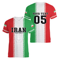 Custom Iran Football 2026 Women V-Neck T-Shirt Go Team Melli Flag Style