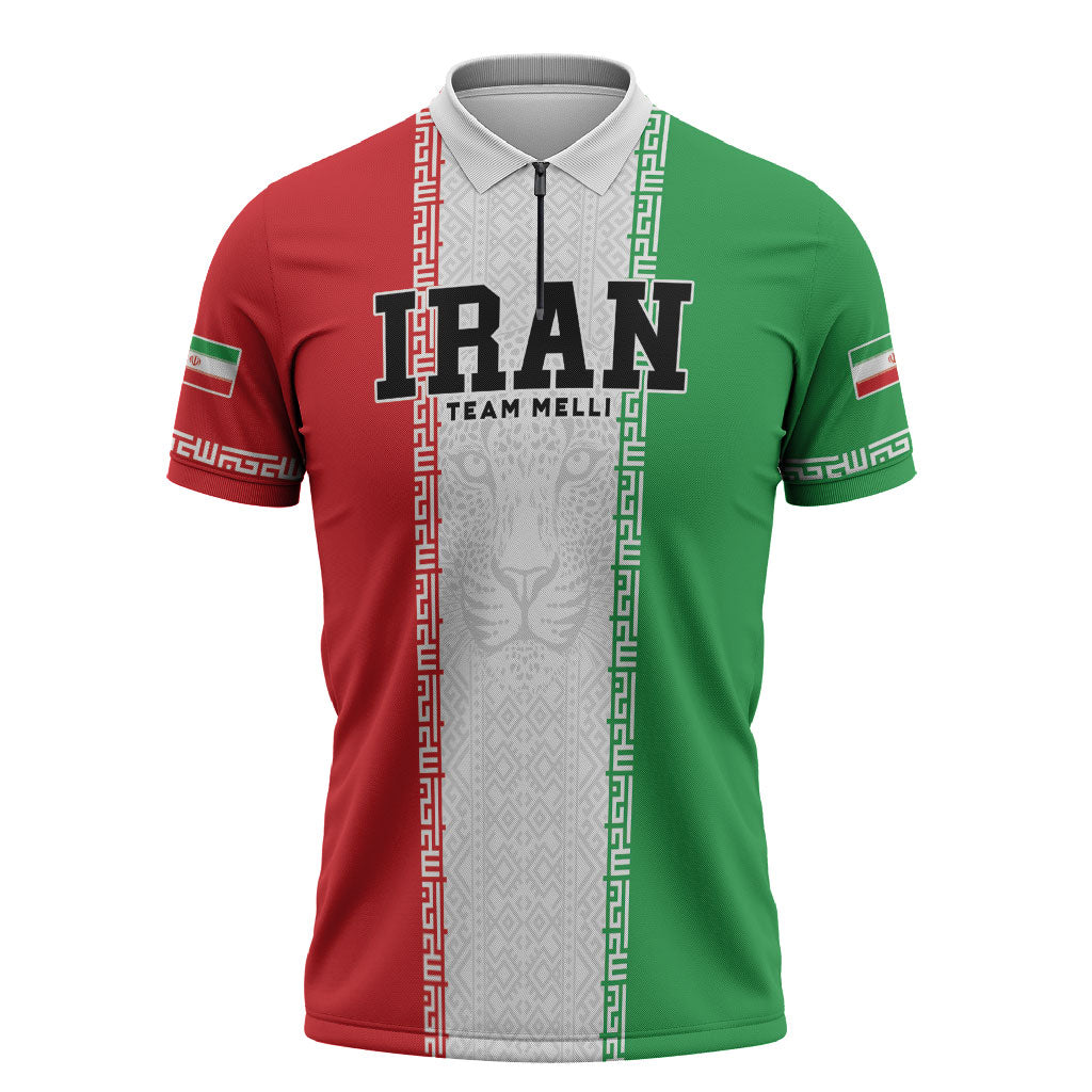 Custom Iran Football 2026 Zipper Polo Shirt Go Team Melli Flag Style