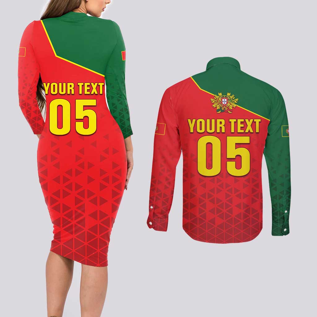 Custom Portugal 2024 Football Couples Matching Long Sleeve Bodycon Dress and Long Sleeve Button Shirt Go Champions A Selecao das Quinas LT05 - Wonder Print Shop