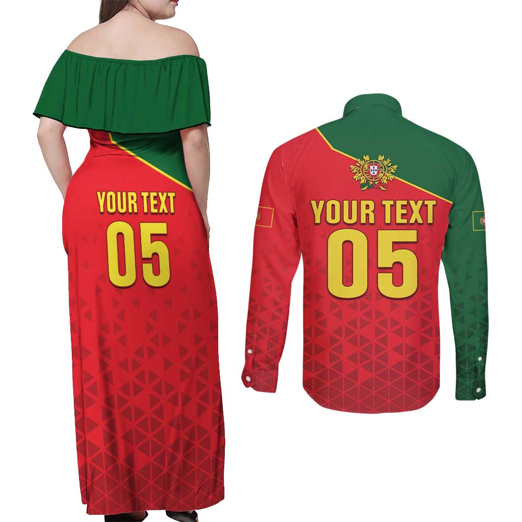 Custom Portugal 2024 Football Couples Matching Off Shoulder Maxi Dress and Long Sleeve Button Shirt Go Champions A Selecao das Quinas LT05 - Wonder Print Shop