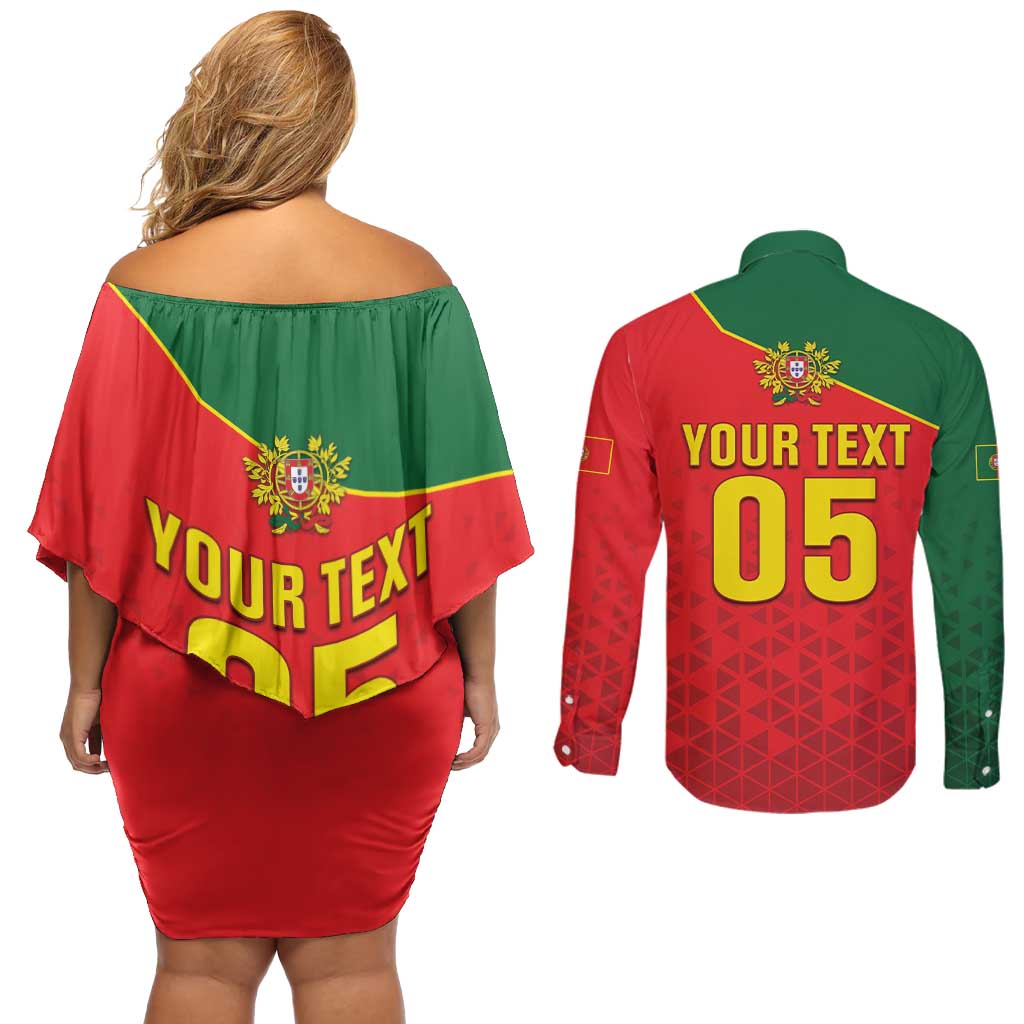 Custom Portugal 2024 Football Couples Matching Off Shoulder Short Dress and Long Sleeve Button Shirt Go Champions A Selecao das Quinas LT05 - Wonder Print Shop