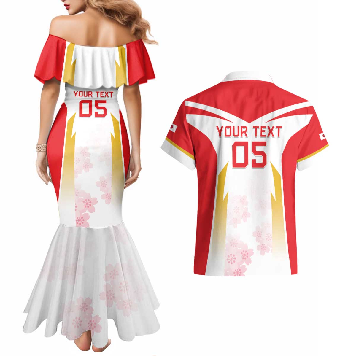 Custom Japan Rugby 2024 Couples Matching Mermaid Dress and Hawaiian Shirt Go Cherry Blossoms LT05 - Wonder Print Shop