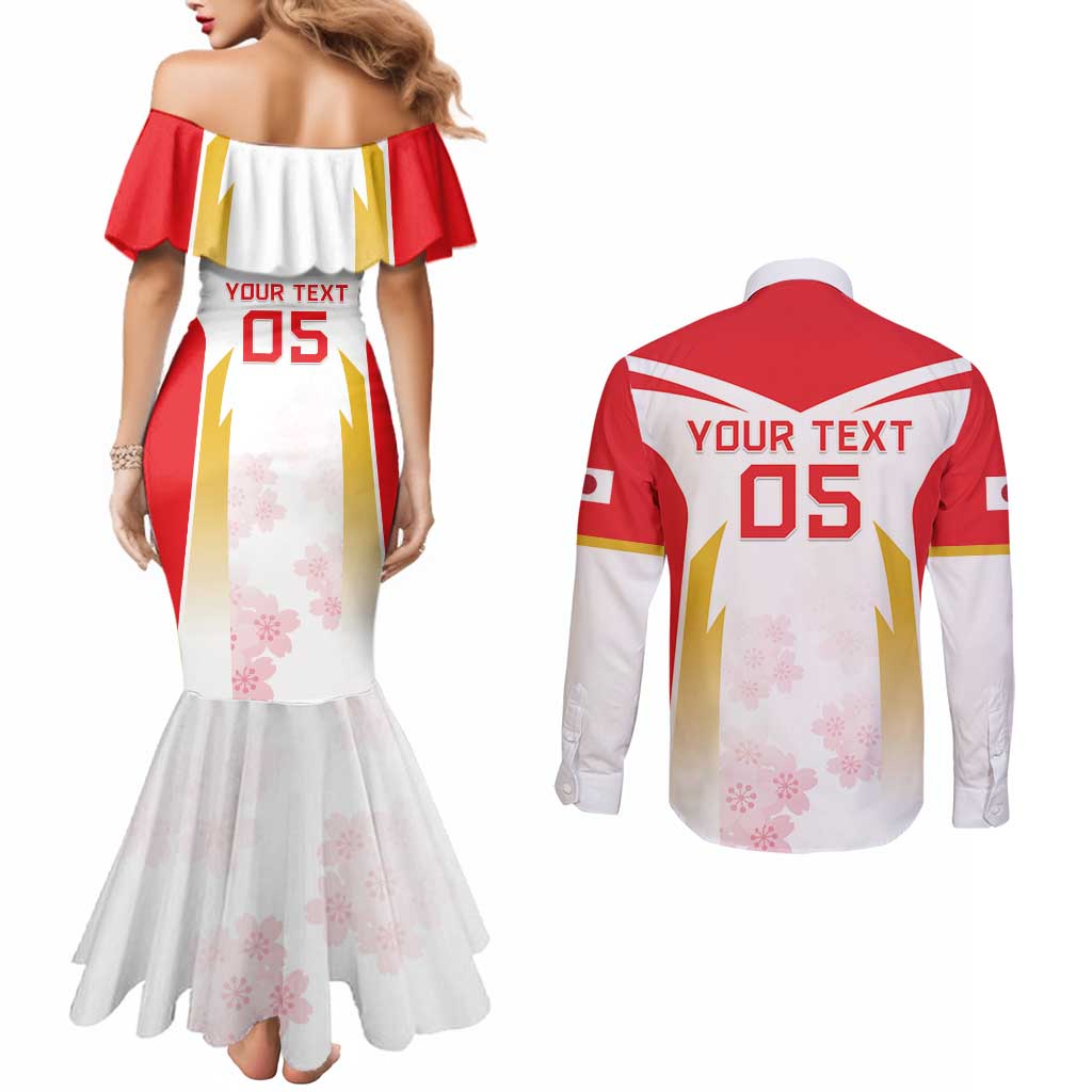 Custom Japan Rugby 2024 Couples Matching Mermaid Dress and Long Sleeve Button Shirt Go Cherry Blossoms