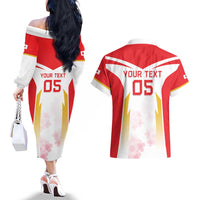 Custom Japan Rugby 2024 Couples Matching Off The Shoulder Long Sleeve Dress and Hawaiian Shirt Go Cherry Blossoms LT05 - Wonder Print Shop