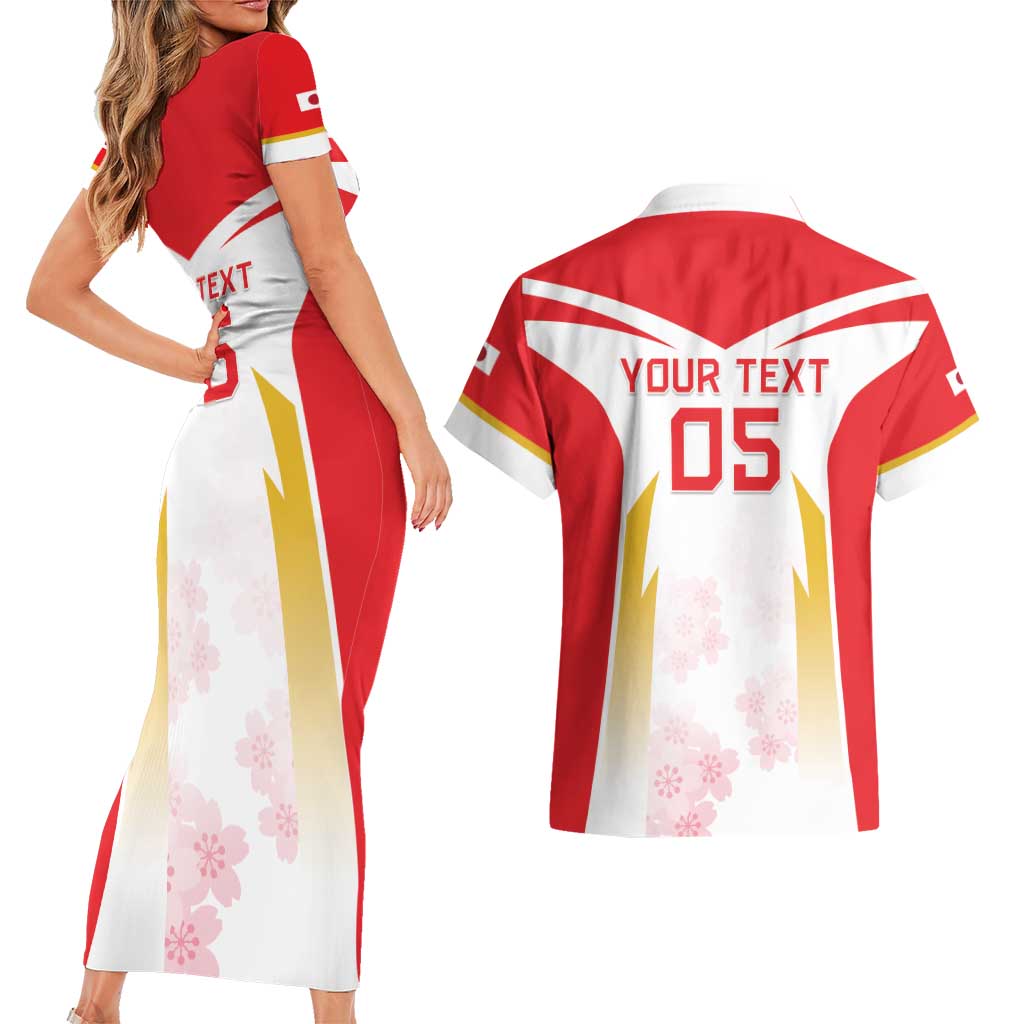 Custom Japan Rugby 2024 Couples Matching Short Sleeve Bodycon Dress and Hawaiian Shirt Go Cherry Blossoms LT05 - Wonder Print Shop