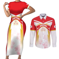 Custom Japan Rugby 2024 Couples Matching Short Sleeve Bodycon Dress and Long Sleeve Button Shirt Go Cherry Blossoms LT05 - Wonder Print Shop