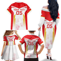Custom Japan Rugby 2024 Family Matching Off The Shoulder Long Sleeve Dress and Hawaiian Shirt Go Cherry Blossoms LT05 - Wonder Print Shop
