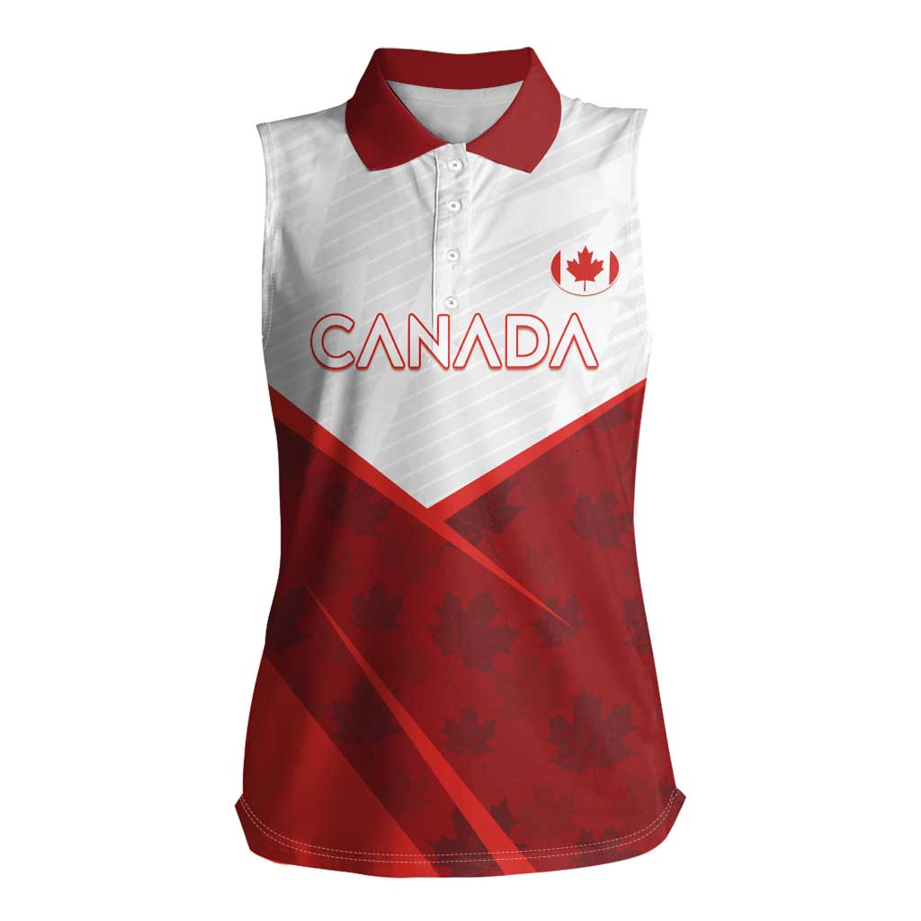 Custom Canada Rugby 2024 Women Sleeveless Polo Shirt Go Canada Simple Style LT05 - Wonder Print Shop