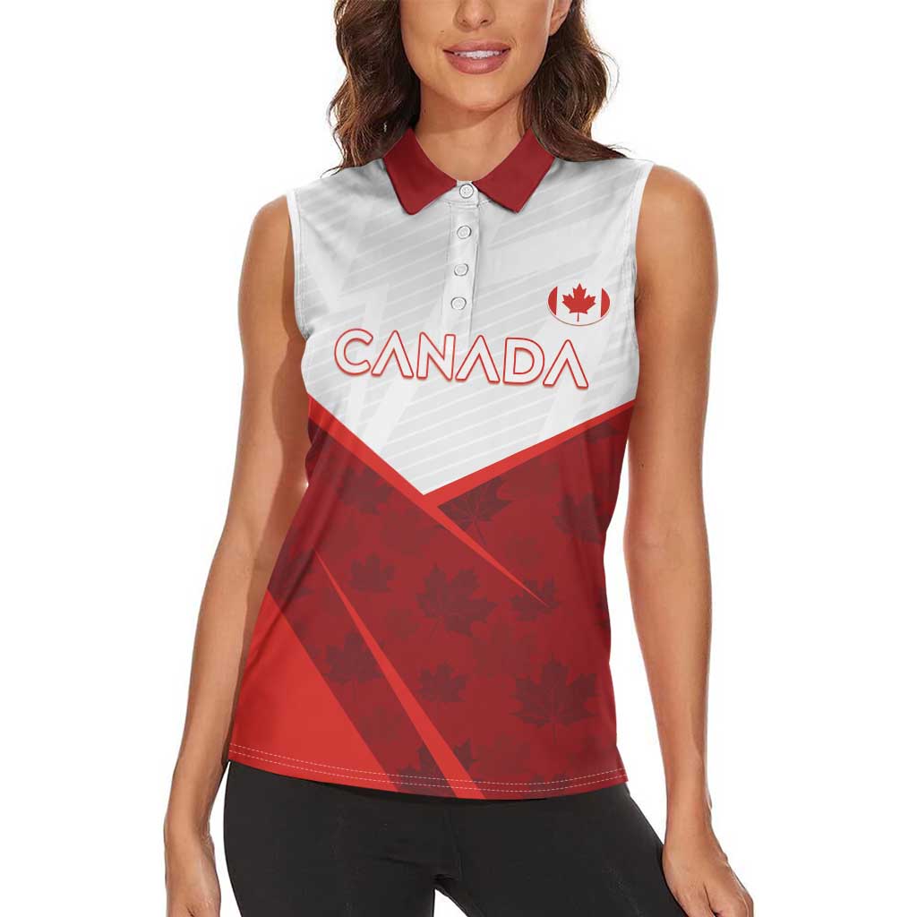 Custom Canada Rugby 2024 Women Sleeveless Polo Shirt Go Canada Simple Style LT05 - Wonder Print Shop