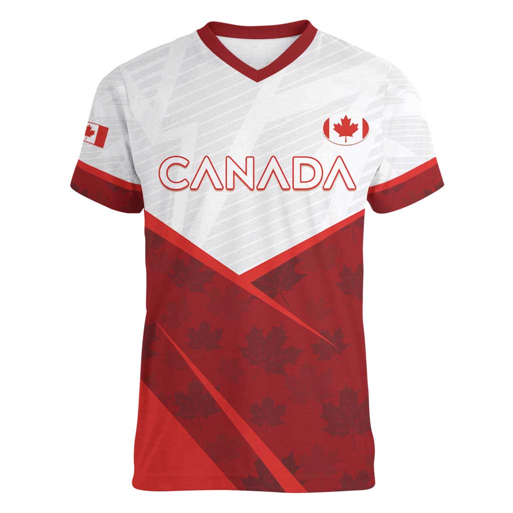 Custom Canada Rugby 2024 Women V-Neck T-Shirt Go Canada Simple Style LT05 - Wonder Print Shop