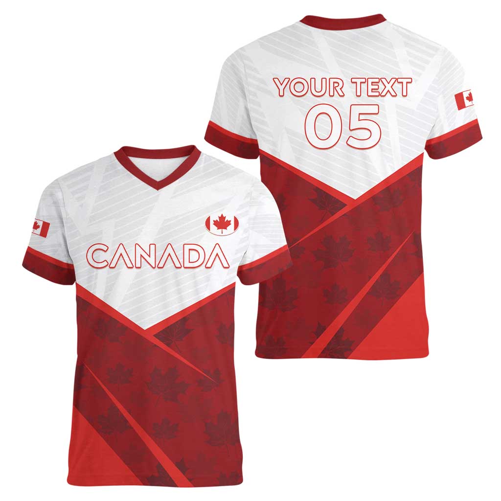 Custom Canada Rugby 2024 Women V-Neck T-Shirt Go Canada Simple Style LT05 - Wonder Print Shop