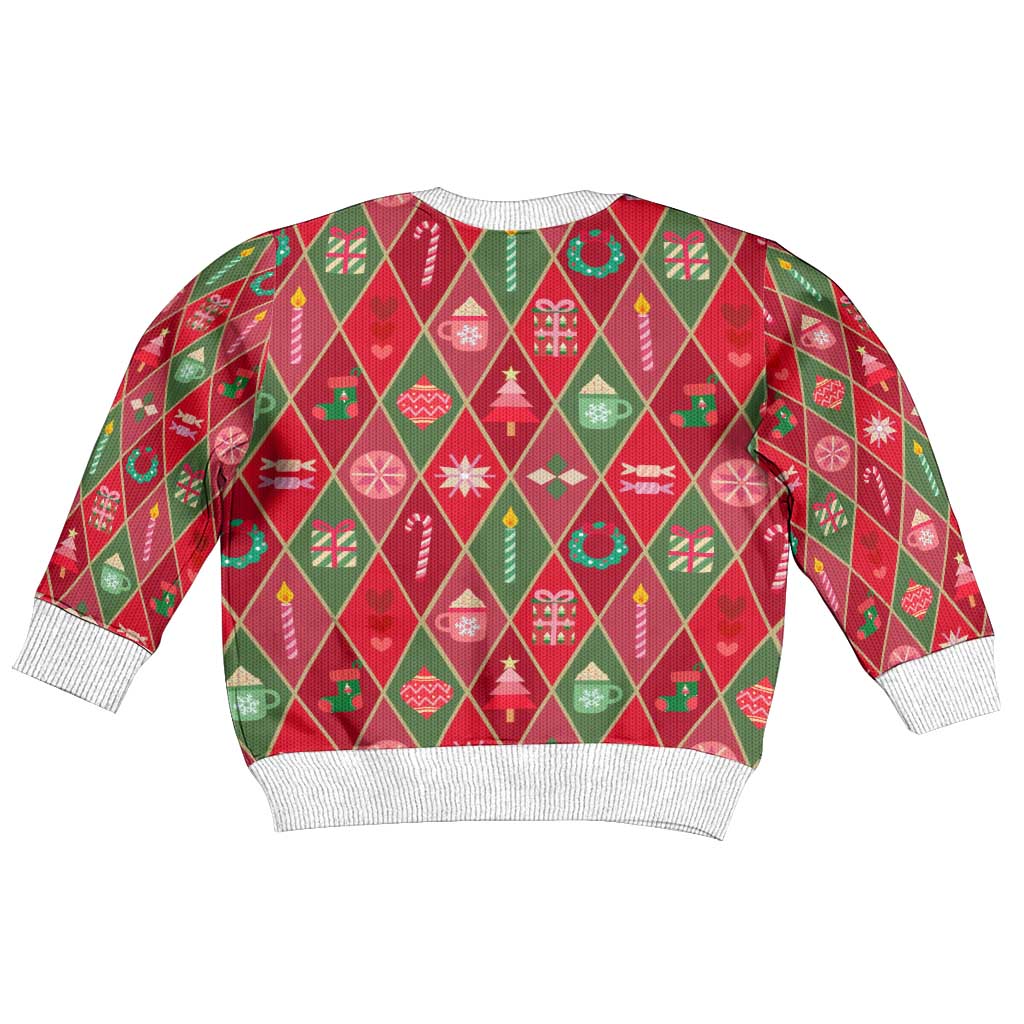 Red Argyle Christmas Pattern Kid Ugly Christmas Sweater - Wonder Print Shop
