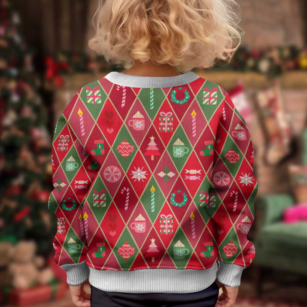 Red Argyle Christmas Pattern Kid Ugly Christmas Sweater - Wonder Print Shop