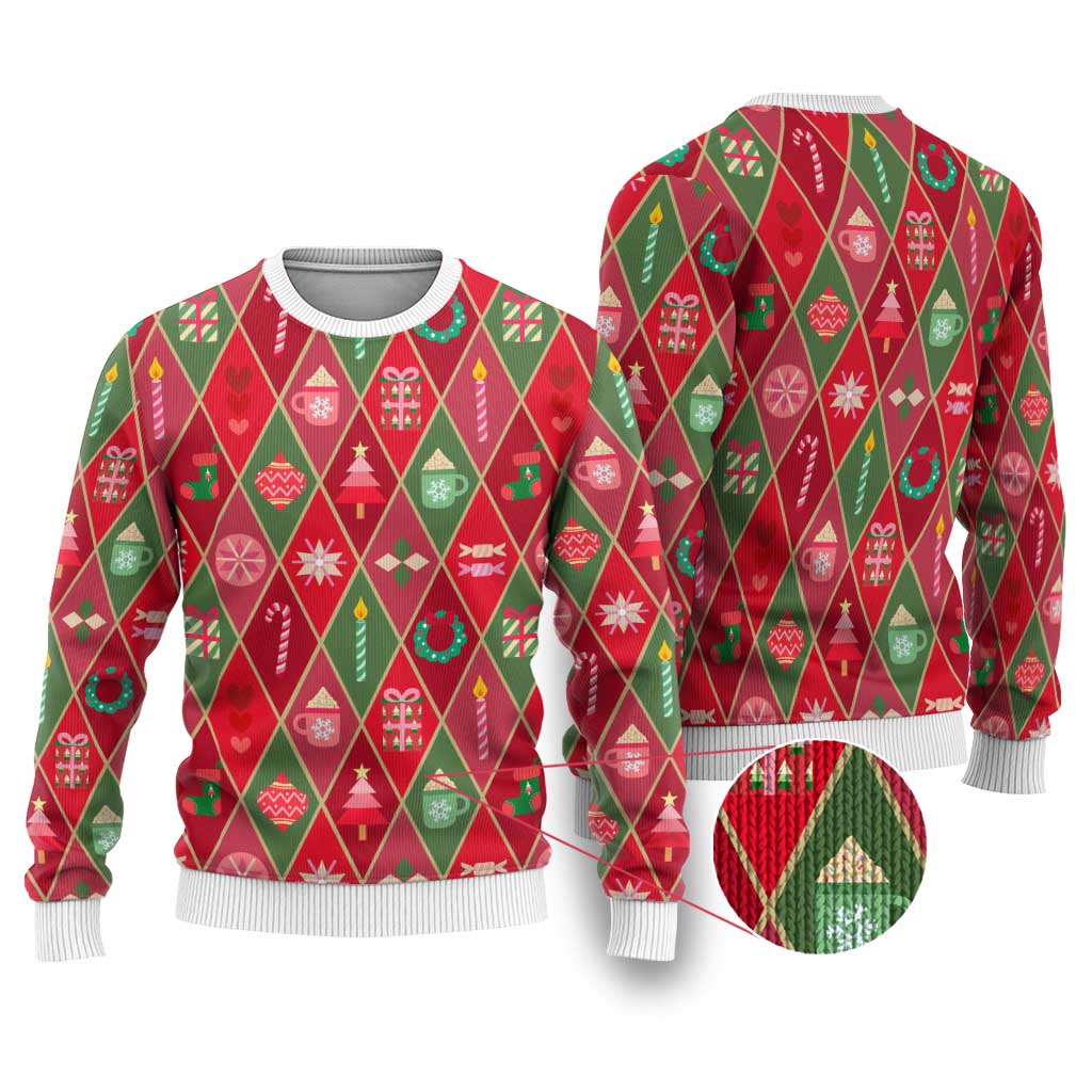 Red Argyle Christmas Pattern Ugly Christmas Sweater - Wonder Print Shop