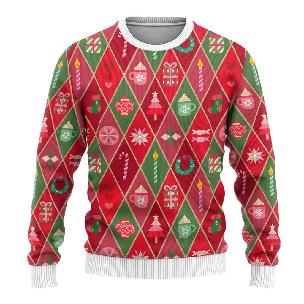 Red Argyle Christmas Pattern Ugly Christmas Sweater - Wonder Print Shop
