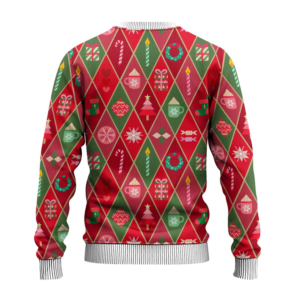 Red Argyle Christmas Pattern Ugly Christmas Sweater - Wonder Print Shop
