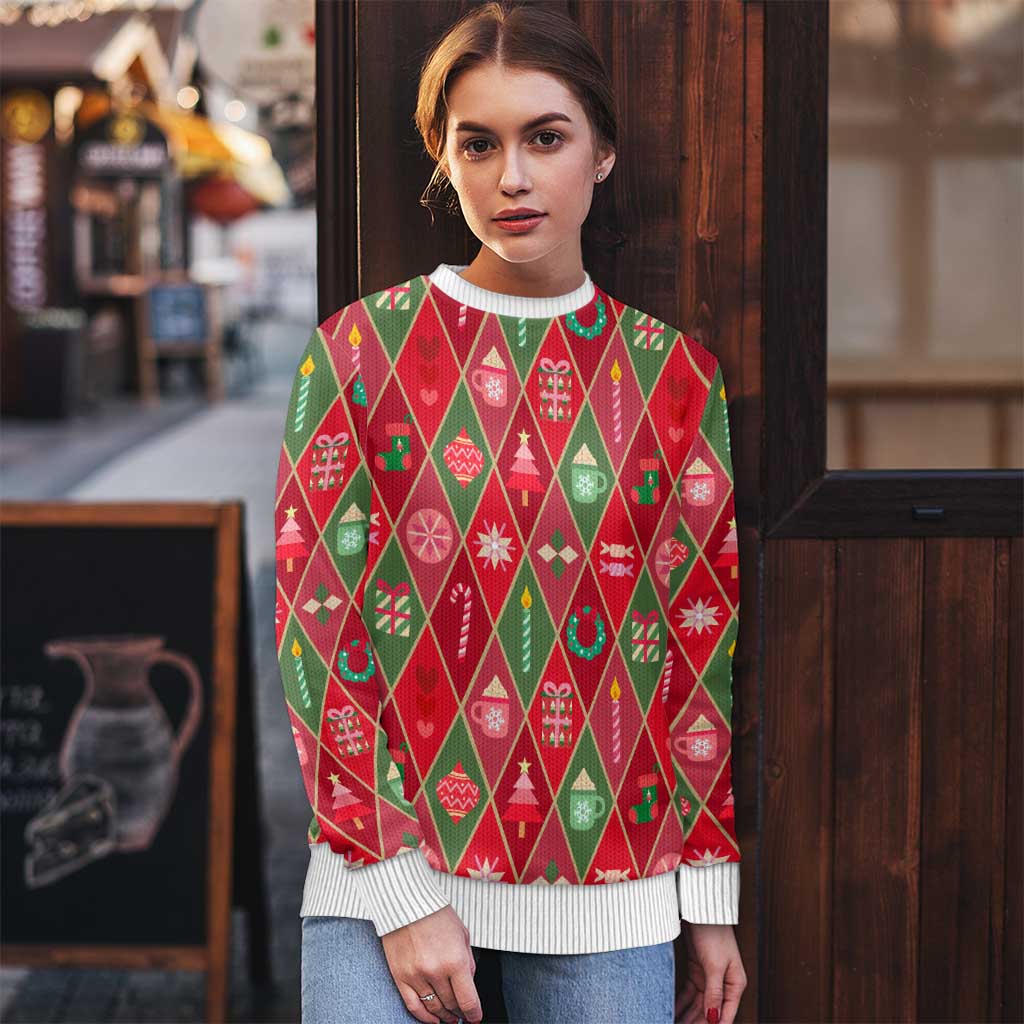 Red Argyle Christmas Pattern Ugly Christmas Sweater - Wonder Print Shop