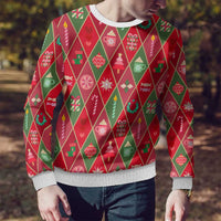 Red Argyle Christmas Pattern Ugly Christmas Sweater - Wonder Print Shop