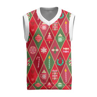 Red Argyle Christmas Pattern Christmas Knitted V-Neck Vest - Wonder Print Shop