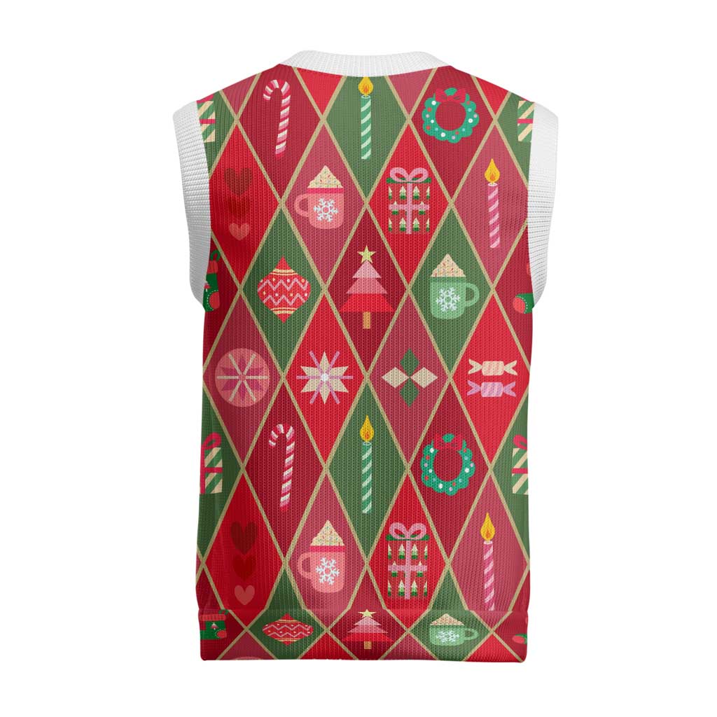 Red Argyle Christmas Pattern Christmas Knitted V-Neck Vest - Wonder Print Shop