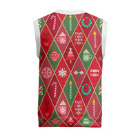 Red Argyle Christmas Pattern Christmas Knitted V-Neck Vest - Wonder Print Shop