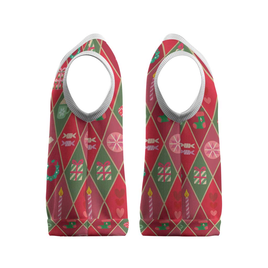 Red Argyle Christmas Pattern Christmas Knitted V-Neck Vest - Wonder Print Shop