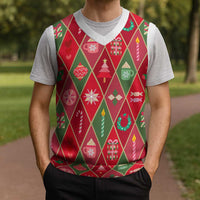 Red Argyle Christmas Pattern Christmas Knitted V-Neck Vest - Wonder Print Shop