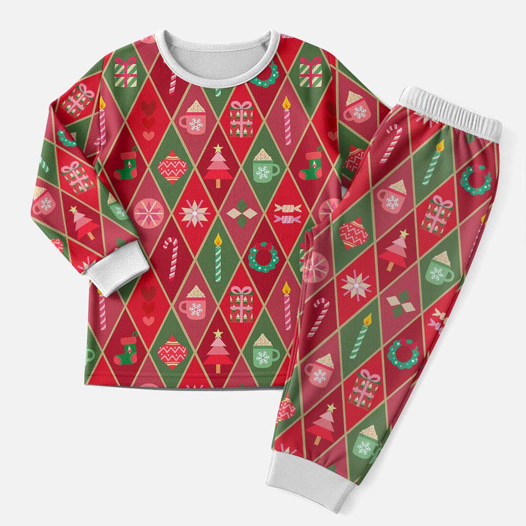 Red Argyle Christmas Pattern Christmas Pajama Set - Wonder Print Shop