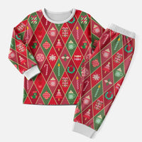 Red Argyle Christmas Pattern Christmas Pajama Set - Wonder Print Shop