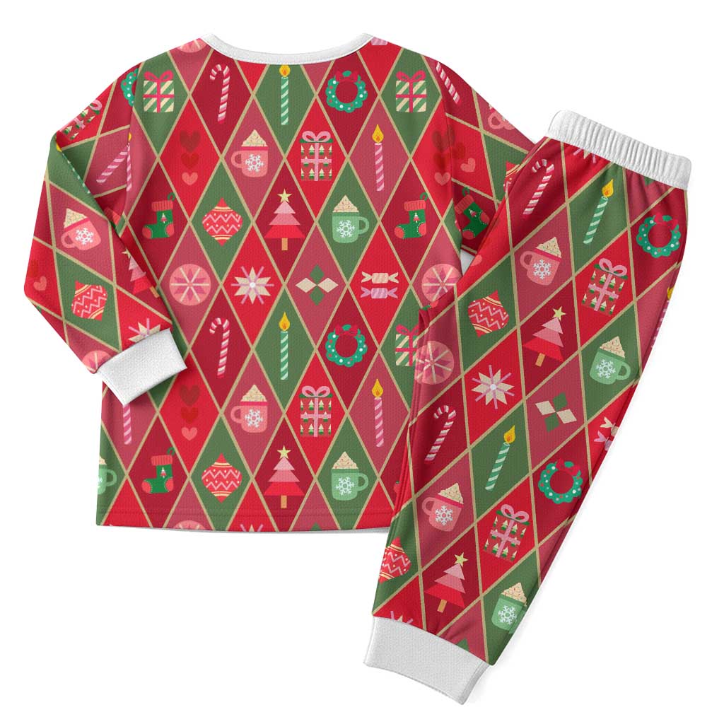 Red Argyle Christmas Pattern Christmas Pajama Set - Wonder Print Shop