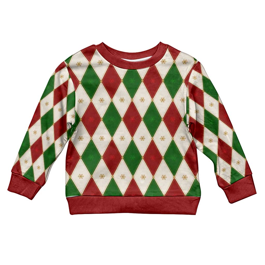 Red And Green Christmas Argyle Pattern Kid Ugly Christmas Sweater - Wonder Print Shop